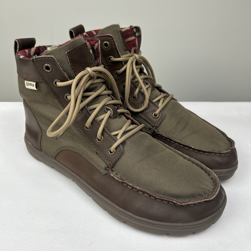 Lems Boulder Boot Boots Timber Olive Brown Plaid Lined Men's Size 46 Zero Drop
